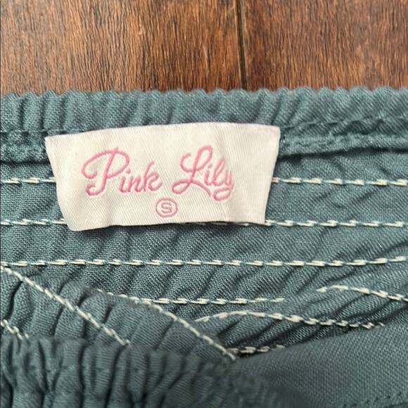 Pink Lily Linen Blend Jumpsuit with Ruffle Straps and Smocked Chest, Size Small - Picture 9 of 10